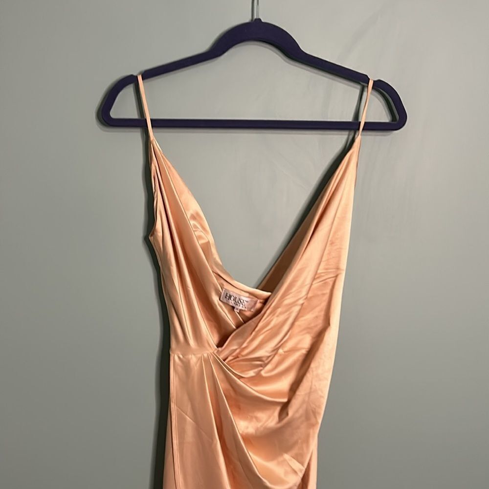 House of CB Coco Beige Nude Satin Drape Back Cowl Dress - Picture 3 of 8